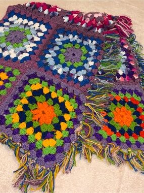 Handmade Multicolor Crochet Granny Square Throw Blanket/shawl